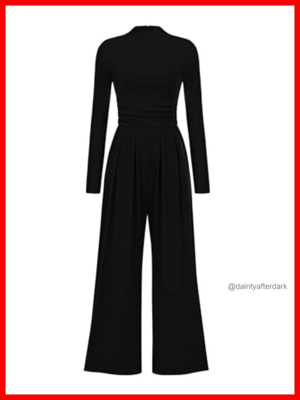 Long Sleeve Wide Leg Jumpsuit Mock Neck Pockets One Piece Outfit